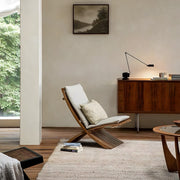 Modern Curved Solid Wood Lounge Chair with Sculptural Slatted Design